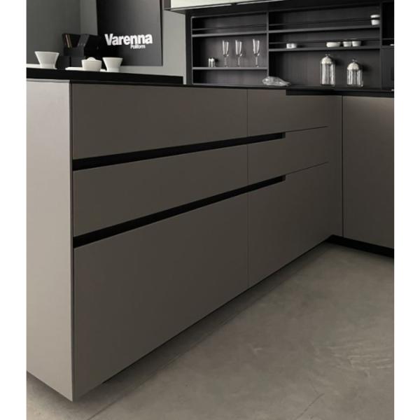 Handleless Light Gray Glossy PVC Kitchen Cabinet Modern Kitchen Cabinets
