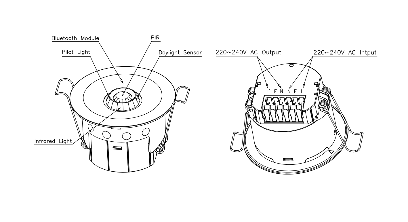 Easy-use series Casambi wireless mesh PIR detector with relay output and daylight harvesting function