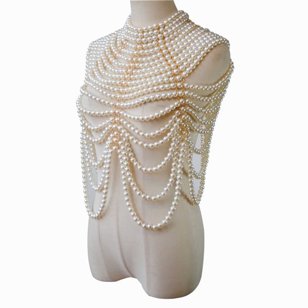 2025 Europe and America Multilayer Pearl Choker Chest Shoulder Chain Pearl Body Chain Wholesale Price