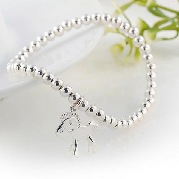 5mm Sterling Silver Beads Bracelet with 925 Silver Horse Charm 6.5 inches (B120704)