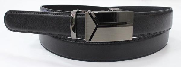 Embossed Logo Black Automatic Buckle Belt For Mens Gun Metal Buckle Available