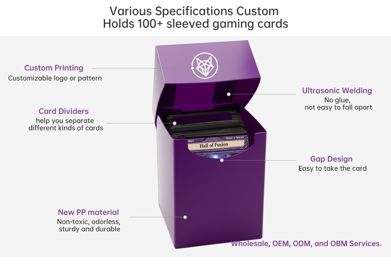 Purple Plastic Playing Card Boxes Eco Friendly Pokemon Trading Card Case