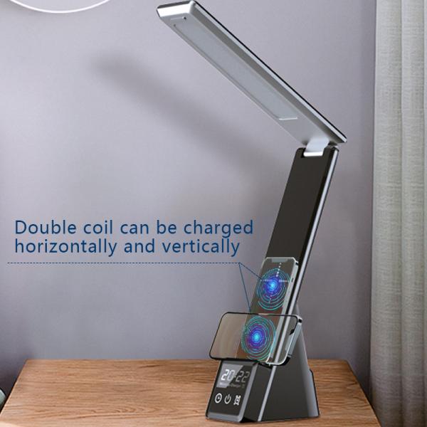 Office Household Wireless Charging Table Lamp with 15W Output Power and Digital Display Alarm Clock Multifunctional