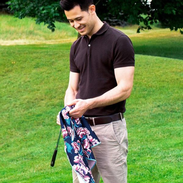 Retângulo redondo Waffle de microfibra personalizado Toalha de mão de golfe Absorvente leve para golfistas