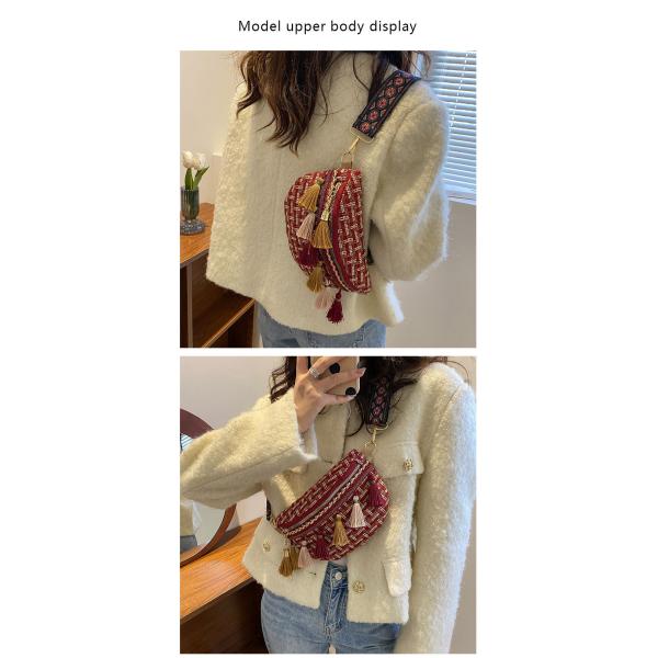 Tassel Decor Adjustable Strap Waist Bags Plaid Pattern Waterproof Cycling Bum Bag OEM