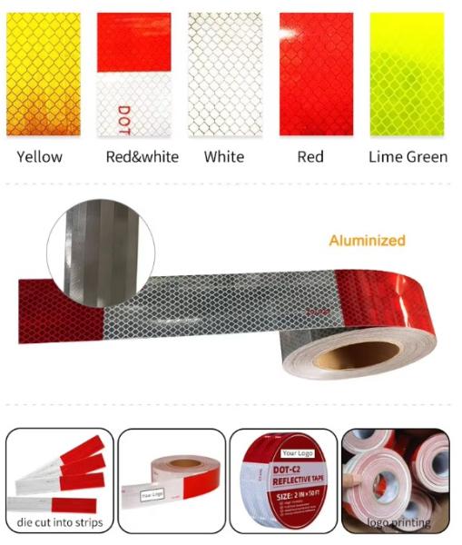 High-Quality Red and White Reflective Warning Tape  for Truck, Trailers, Heavy & Long Vehicles