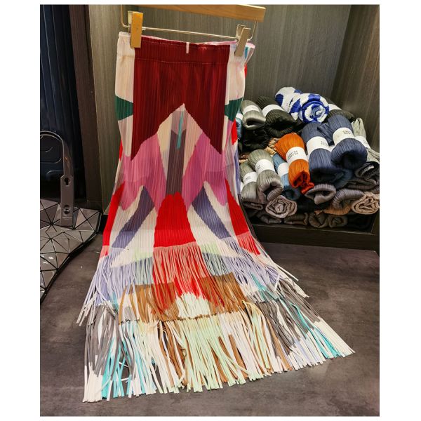 Fashion Summer New Nice Positioning Print Double Fringe Half Skirt Wrinkles Women's Slimming Skirt