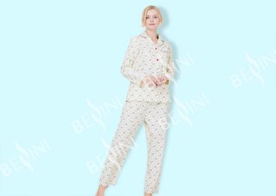 100% Cotton Flannel Womens Button Up Pajama Sets With Piping And Long Pants