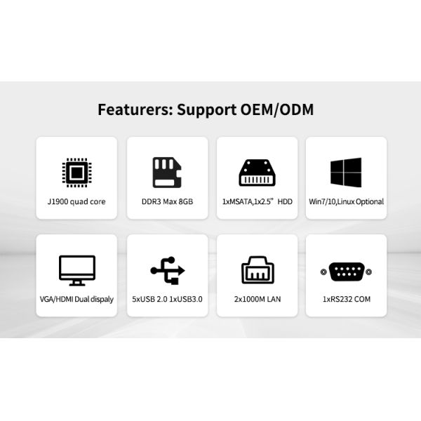 Quad Core J1900 Mini PC with Dual Display and 12V Power Supply Fanless Industrial Computer Barebone System