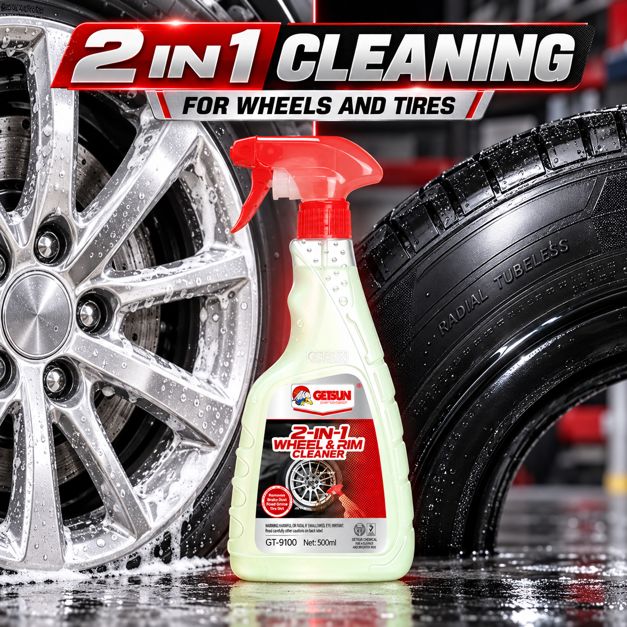 GETSUN GT-9100 2-in-1 Wheel & Rim Cleaner Spray 500ml