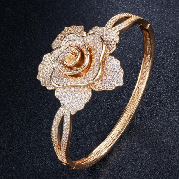 Luxury Rhinestone Flower Bracelet for Women Crystal Bracelet Wedding Bridal Bracelet Gold Silver Color Bracelet  Jewelry