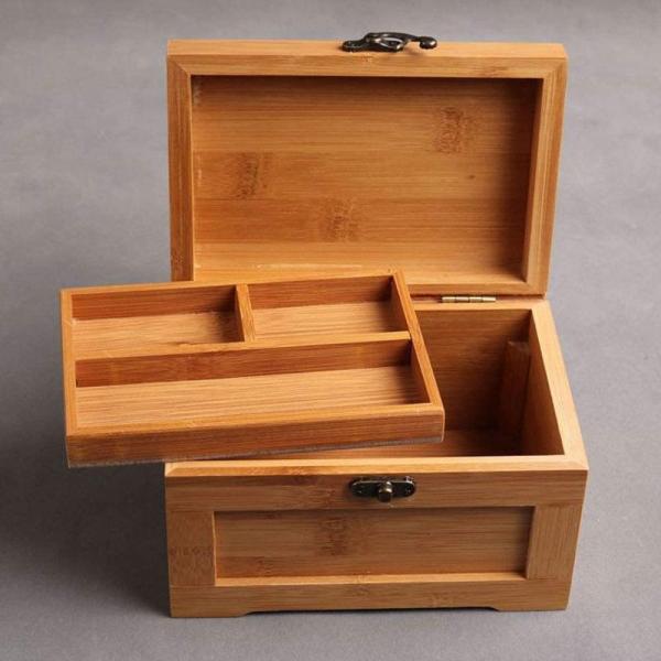 Boîte de rangement de bijoux en bambou avec plateau