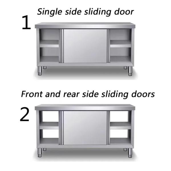 Ресторанный стол из нержавеющей стали и раковина с двумя дверями