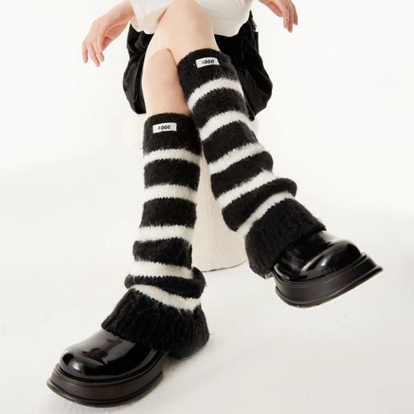 Logo personnalisé chauffe-jambes pour femmes manches de chaussettes tricotées acryliques à rayures horizontales