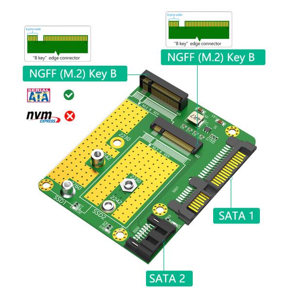 SATA 3.0 22PIN Интерфейс с 2 x NGFF M.2 Ключ-B Ключ B+M SATA SSD Adapter Converter Card с SATA 7Pin кабелем передачи данных