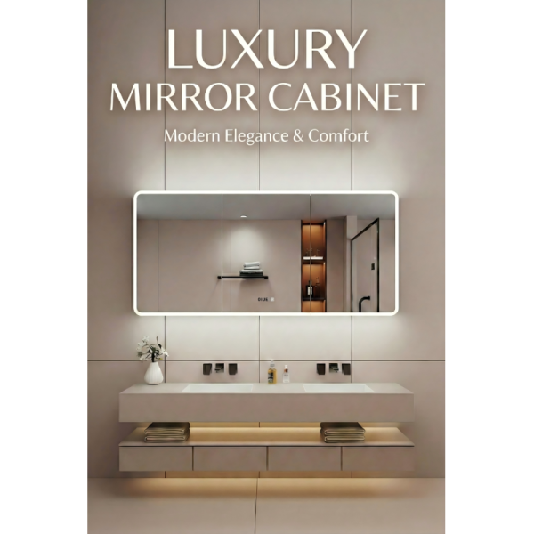 Kingstin LED Mirror Cabinet,Mirror with Defogger & Memory Function, Built-in Socket/USB for Hair Dryer, Digital Display