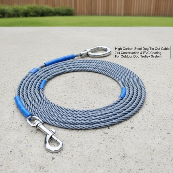 High Carbon Steel Dog Tie Out Cable with 7x7 Construction and PVC Coated for Outdoor Dog Trolley System