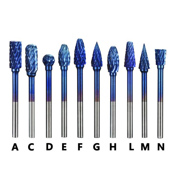 3mm Shank Double Cut Tungsten Carbide Rotary Burr with Blue Coating for Metal and Woodworking