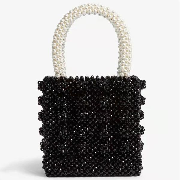 White Pearl Beaded Handbag Acrylic flat bead Material 10cm height ODM