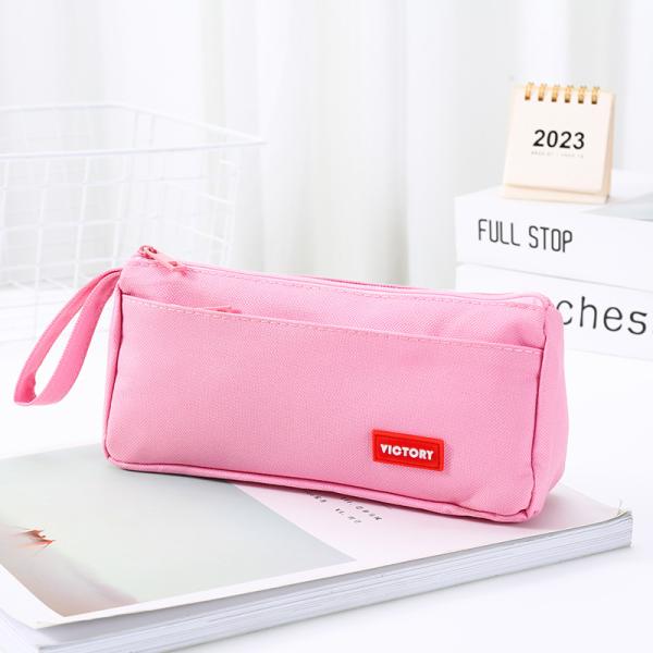 Creative Large Capacity Pencil Case in Colorful Solid Canvas for School Supplies
