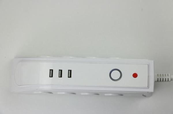 15A Desktop Power Strip , Overload Protection European 8AC3USB Double - Sided USB Socket
