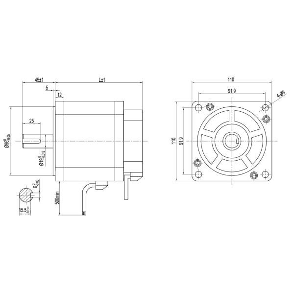 24V 600W 110mm Square Brushless DC Motor 3000rpm 48V
