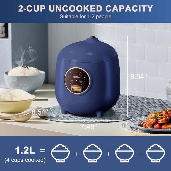 Mini cozinha de arroz 2,5 xícaras não cozido, revestimento de cerâmica saudável cozinha de arroz portátil, cozinha de arroz de viagem de 1,2 L pequeno