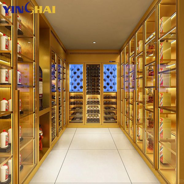 YINGHAI Modern Tall Wine Cabinet with LED Light Glass Door Liquor Display Cabinet