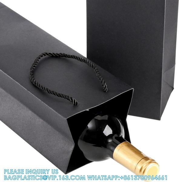 Black Wine Gift Bag, Wine Tote Bags Bulk Kraft Paper Bag With Handles For Party, Shopping, Retail Merchandise