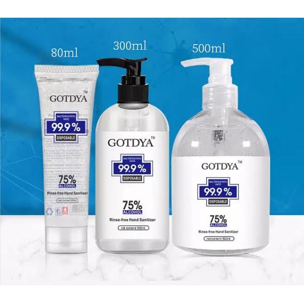 8000pcs in stock , GOTDYA  antibacterial 80ml 300ml 500ml gel 75% alcohol rinse-free hand sanitizer dispenser