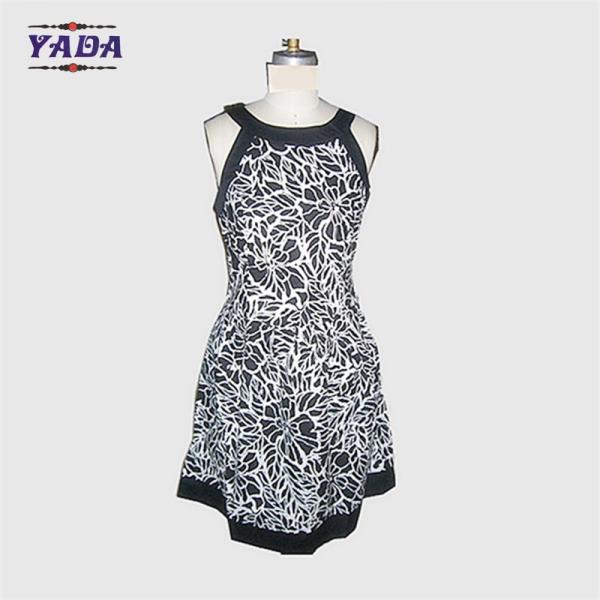 Новая мода круглая шея без рукав цветочный печатные повседневные платья бренд красивые женщины вязаное платье в дешевой цене