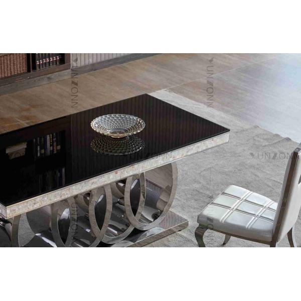 Heavy Base Luxury Modern Dining Tables Black Glass Top Dining Table L200xW100xH75cm