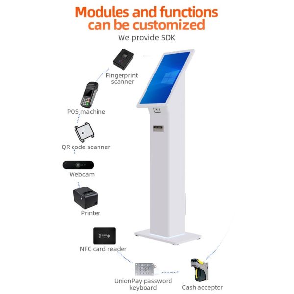 Hot Selling 21.5 Inch Floor-stand Self Service Food Ordering System Custom Multi-payment Methods Secure Payment Kiosk for Car Exhibition