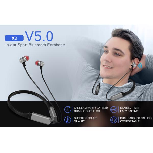 Winding Preventing 8h Wireless Neckband Earbuds With Silicon Holder