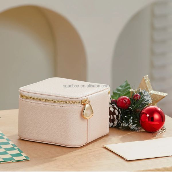 Custom Size Zip Travel Leather Jewelry Boxes Ring Necklace Storage Gift Packaging