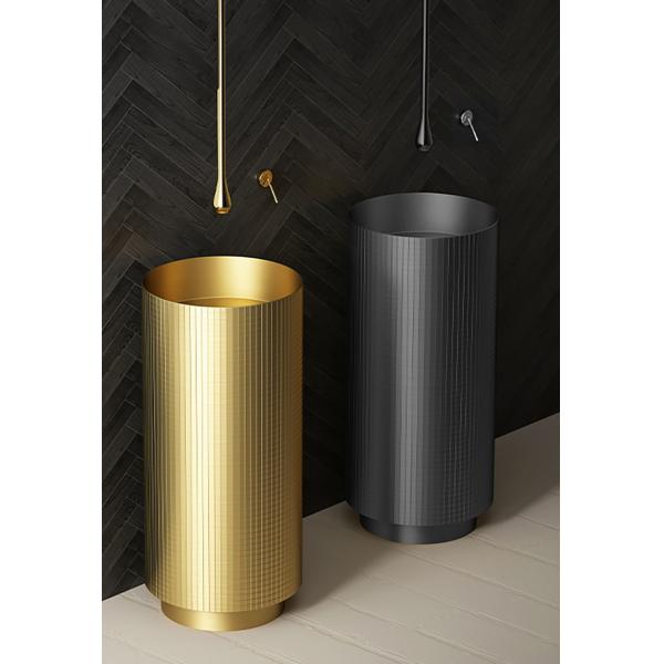 Floor Standing Stainless Steel Pedestal Sink , Cylindrical Wash Basin Brushed Gold Color