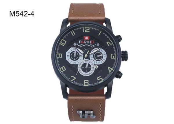 BARIHO Men's Quartz Watch Unisex Weekender Black Brown Leather Strap M542
