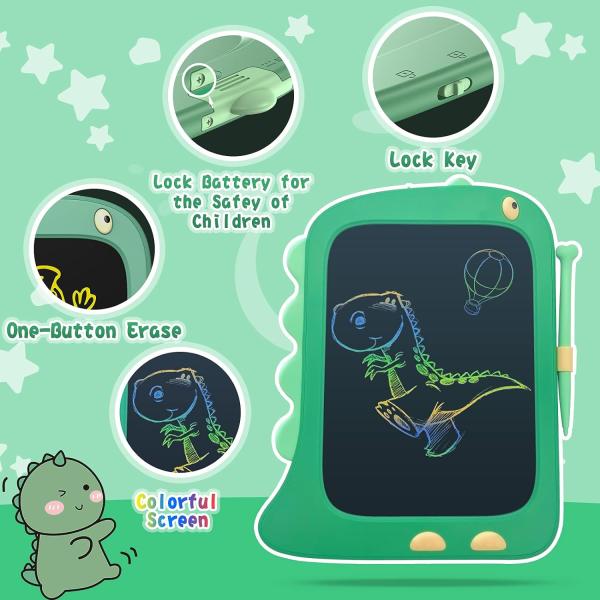 Unisex 8.5 Inch LCD Doodle Board Toy Green Dinosaur Drawing Pad for Kids 2-6 Years Old