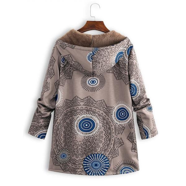 2020 Waterproof Ethnic Style Fashion Fleece Coat Printed Pocket Hoodie Jacket Women Winter