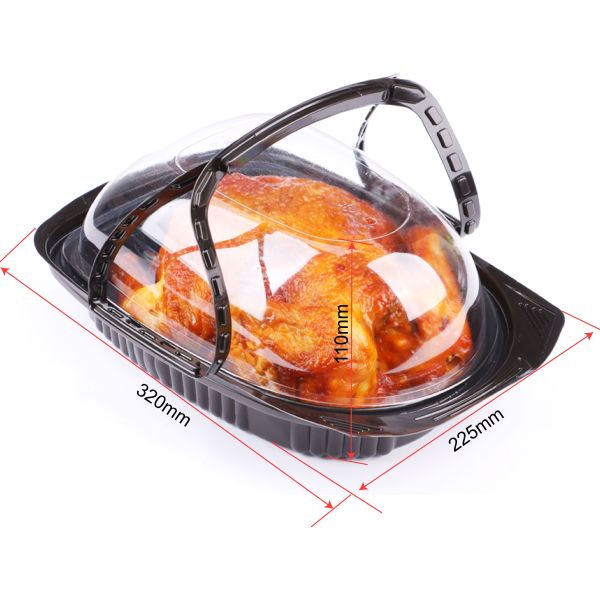 Disposable Pp Microwave Rotisserie Chicken Take Out Container Food Box With Handle Plastic Roaster Chicken Container