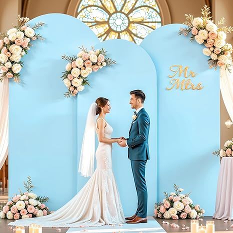 Blue Wedding Arch Backdrop Covers, Round Top Cover For Birthday Party Ceremony