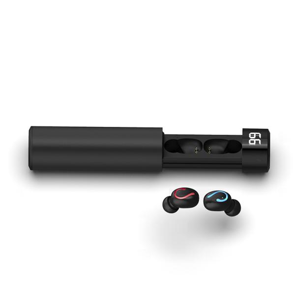 Digital Display Power Bank Earphones Cylindrical Black Battery Case Little Bean Eadbuds