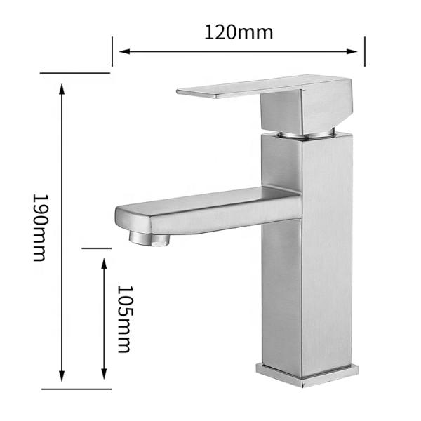 Lizhen Simple end Fashion Stainless Steel 304 Square Wash Basin Tap Handle for Hotel