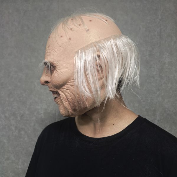 Halloween Old Man Mask Creepy Grandpa Mask with White Hair realistic Latex Wrinkle Face Headpiece Funny Cosplay Props