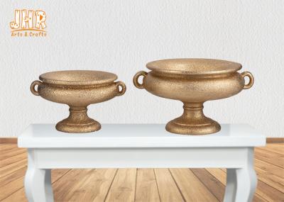 Footed Gold Leaf Fiberglass Wedding Centerpiece Table Vases / Flower Bowls 2 Size