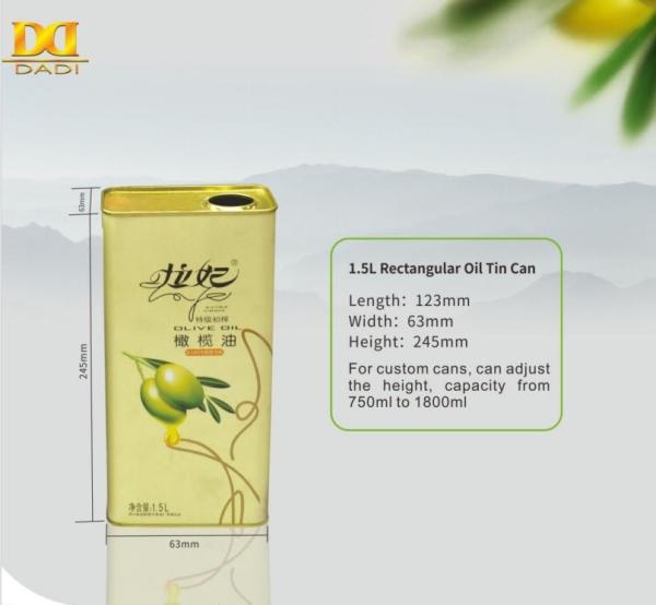 DADI 1.5L 1.6L Olive Oil Tin Can Food Oil Can Food Grade Anti Leakage Olive Tin Container