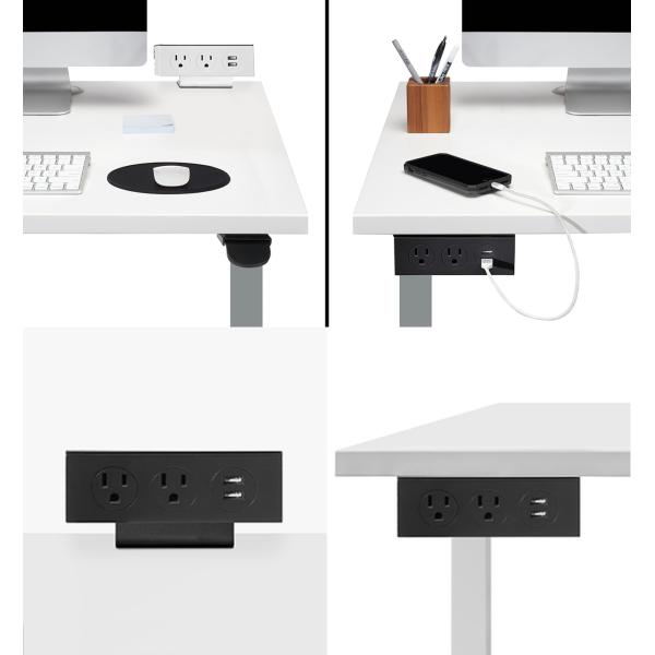 High Quality 6.56 Ft Cord 2 Universal Power and 2 USB-A and 2 CAT6 Silver Clip On Desktop Switched Clip Desk Clip Socket