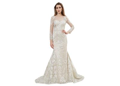 European Style Long Ball Gown Wedding Dresses Lace Mermaid Design Champagne Color