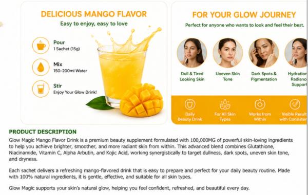 OEM Mango Beauty Powder Drink With Glutathione & Vitamin C For Skin Brightening And Collagen Support