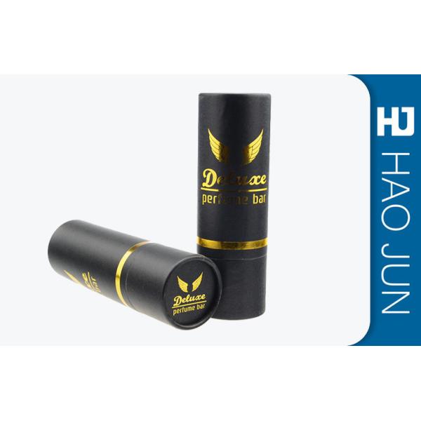 Matt Black Cylinder Cardboard Box Golden Hot Stamping For Perfume Packaging